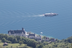 A steamer on it's way to the city of Lucerne, seen from 1000 metres above lake-level.